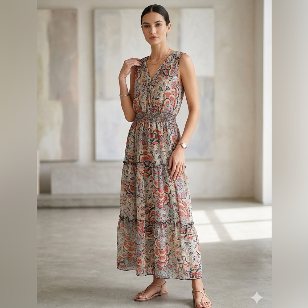 Kate &Lily Tiered Maxi Dress in Multicolor Paisley Print
